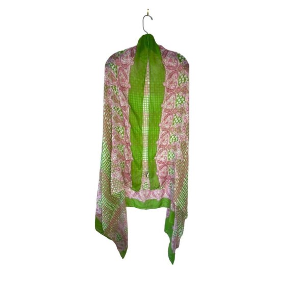 2 Chic Women's Parrot Green & Pink Oversized Sheer Scarf - Picture 1 of 8